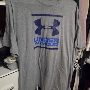Under Armour Gray Short-Sleeve Logo Tee with Blue Graphic